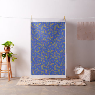 Satin Sheen Gold Blätter auf Cerulean Blue Stoff
