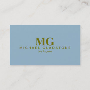 Satin Sheen Gold Monogram Cerulean Blue Background Visitenkarte
