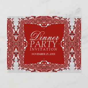 Satin Silver Lace Dinner Party Einladung Postkarte