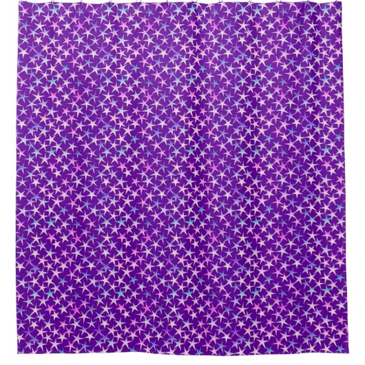 Satin stars, Lavendel auf lila Duschvorhang (Vorderseite)