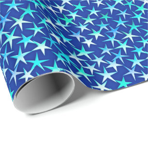 Satin Stars, Pastel Blue auf Cobalt Blue Geschenkpapier