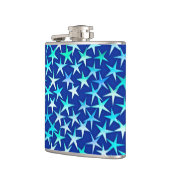 Satin-Sterne, blass blau auf Kobalt Flachmann (Links)