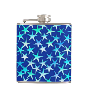 Satin-Sterne, blass blau auf Kobalt Flachmann