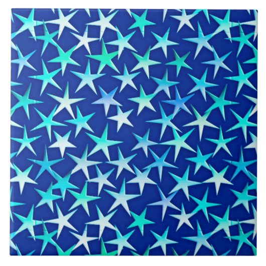 Satin-Sterne, blass blau auf Kobalt Fliese (Vorderseite)