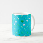 Satin-Sterne, hellgrün und blau auf Türkis Kaffeetasse (VorderseiteRechts)