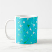 Satin-Sterne, hellgrün und blau auf Türkis Kaffeetasse (Links)