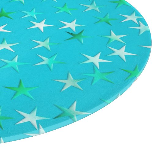 Satin-Sterne, hellgrün und blau auf Türkis Schneidebrett (Ecke)