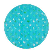 Satin-Sterne, hellgrün und blau auf Türkis Schneidebrett (Vorderseite)