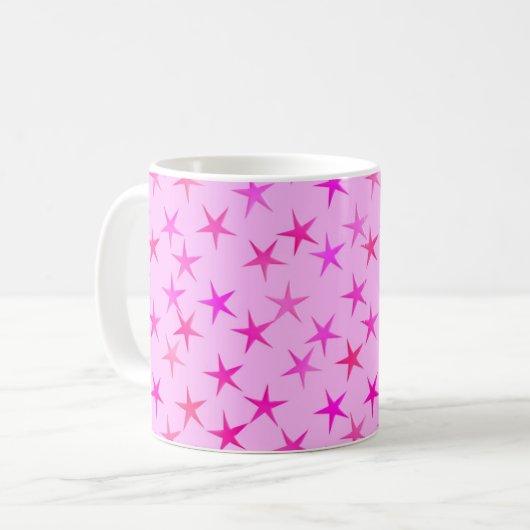 Satin-Sterne, orchiert auf blassrosa Kaffeetasse (Vorderseite Links)