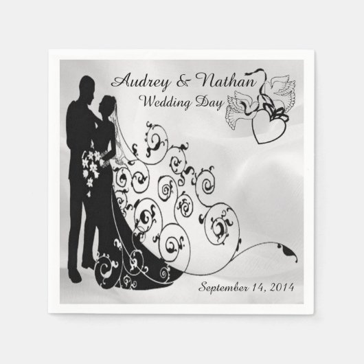 Satin Wedding Day Silhouetten Personalisiert Napki Serviette (Vorderseite)