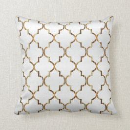 Satin White & Gold Quatrefolienmuster Kissen