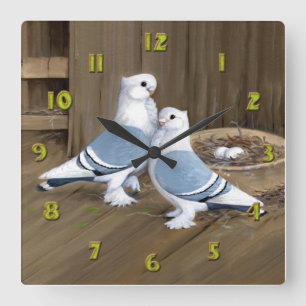 Satinette Frill Pigeons Clock Quadratische Wanduhr