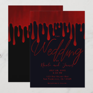 Satinroter Tropfen Blut tropft Halloween-Hochzeit  Einladung