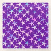 Satinsterne, Lavendel auf Lila Glasuntersetzer (Vorderseite)