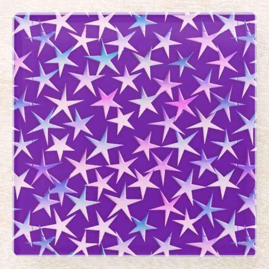 Satinsterne, Lavendel auf Lila Glasuntersetzer (Vorderseite)