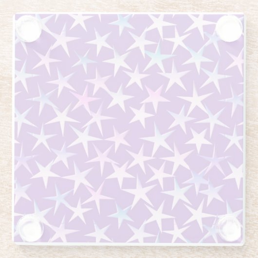 Satinsterne, Lavendel auf Lila Glasuntersetzer (Rückseite)
