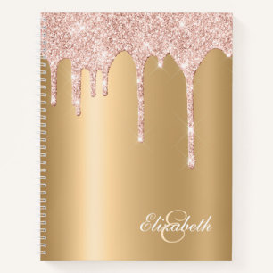 Satiny Gold - Rosa Glitzer Tropfen Mit Monogramm Notizblock