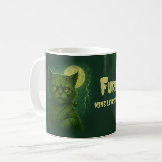 Satirisch Furankenstein - Spooky Goth Stitched Cat Kaffeetasse (Vorderseite Links)