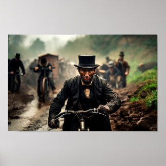 Satirische Sicht auf Abraham Lincoln auf dem Fahrr Poster