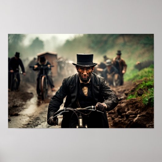 Satirische Sicht auf Abraham Lincoln auf dem Fahrr Poster (Vorne)