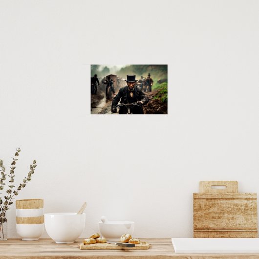 Satirische Sicht auf Abraham Lincoln auf dem Fahrr Poster (Küche)