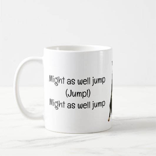 Satirisches Jump Song Titel & Texte Jumping Dog Kaffeetasse (Links)