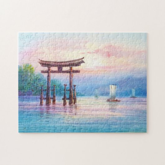 Satta Miyajima Torii und Sailboats japanische Kuns Puzzle (Horizontal)