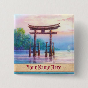 Satta Miyajima Torii und Segelboote japanische Kun Button