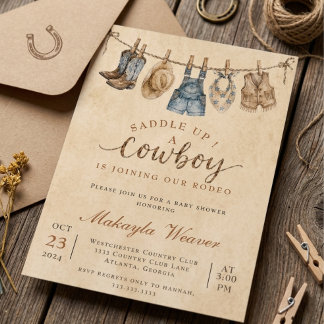 Sattel auf, Cowboy-Baby-Party Rustikales Western-R Einladung