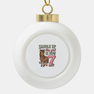 Sattel auf Dieses Mädchen ist jetzt 7 Pferd Geburt Keramik Kugel-Ornament