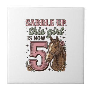 Sattel auf Mädchen 5. Geburtstag Pferd Cowgirl-Shi Fliese