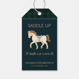 Sattel auf Vintage-Preppy-Pferdegeburtstag Geschenkanhänger