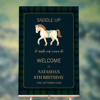 Sattel auf, vornehmes Pferd-Birthday-Willkommen Acrylschild