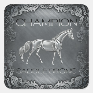 Sattel-Bronco-Meister-Rodeo-gravierte Plakette    Quadratischer Aufkleber