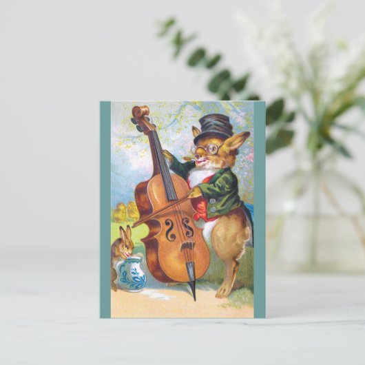 Sattel: Bunny mit Cello Postkarte (Stehend Vorderseite)