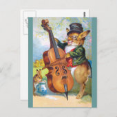 Sattel: Bunny mit Cello Postkarte (Vorne/Hinten)