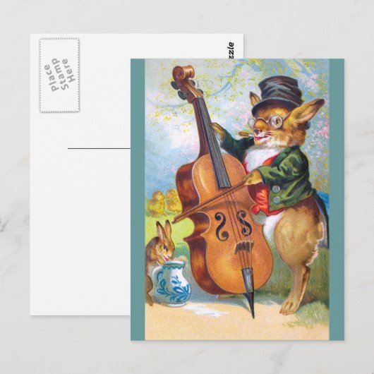 Sattel: Bunny mit Cello Postkarte (Vorne/Hinten)