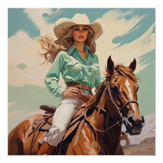 Sattel geheftet: Cowgirl Wall Art Poster (Vorderseite)