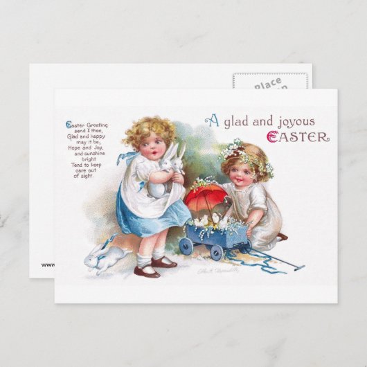 Sattel: Mädchen spielen mit Bunnies Postkarte (Vorne/Hinten)