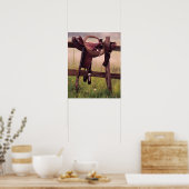 Sattel und Lasso auf Zaun Poster (Küche)