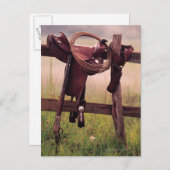 Sattel und Lasso auf Zaun Postkarte (Vorne/Hinten)