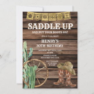 Sattel Western Cowboy Birthday Rustikales Holz Einladung