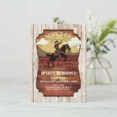 Satteln Sie den kleinen Cowboy-Western Woodcut Geb Einladung (Stehend Vorderseite)