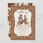 Satteln Sie den kleinen Zwilling Cowboy Cowgirl Ge Einladung (Vorne/Hinten)