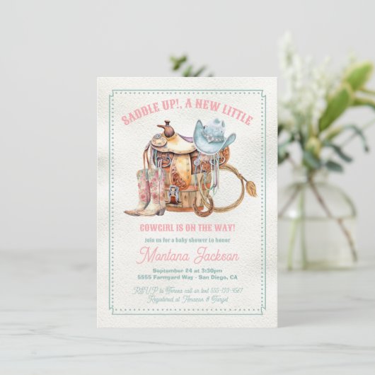 Satteln Sie die Babydusche Einladung (Stehend Vorderseite)