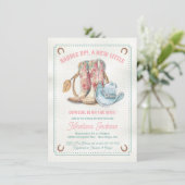 Satteln Sie die Floral Stiefel Babydusche Einladung (Stehend Vorderseite)