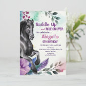 Satteln Sie Hübsches Schwarzes Pferd und Blume zum Einladung (Stehend Vorderseite)