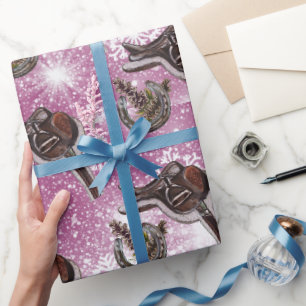 Sattelpferd Hufeisen Zapfen,Schnee Geschenkpapier