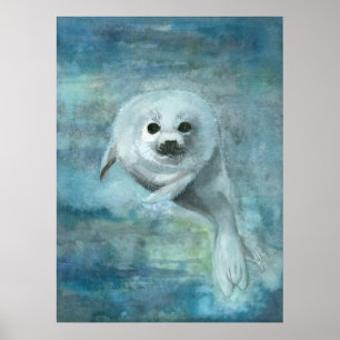 Sattelrobben-Wasserfarben-Kunstposter Poster