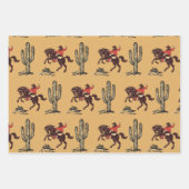 Sätten Sie den ersten Rodeo Cowboy Retro Woodcut Geschenkpapier Set (Vorderseite 3)